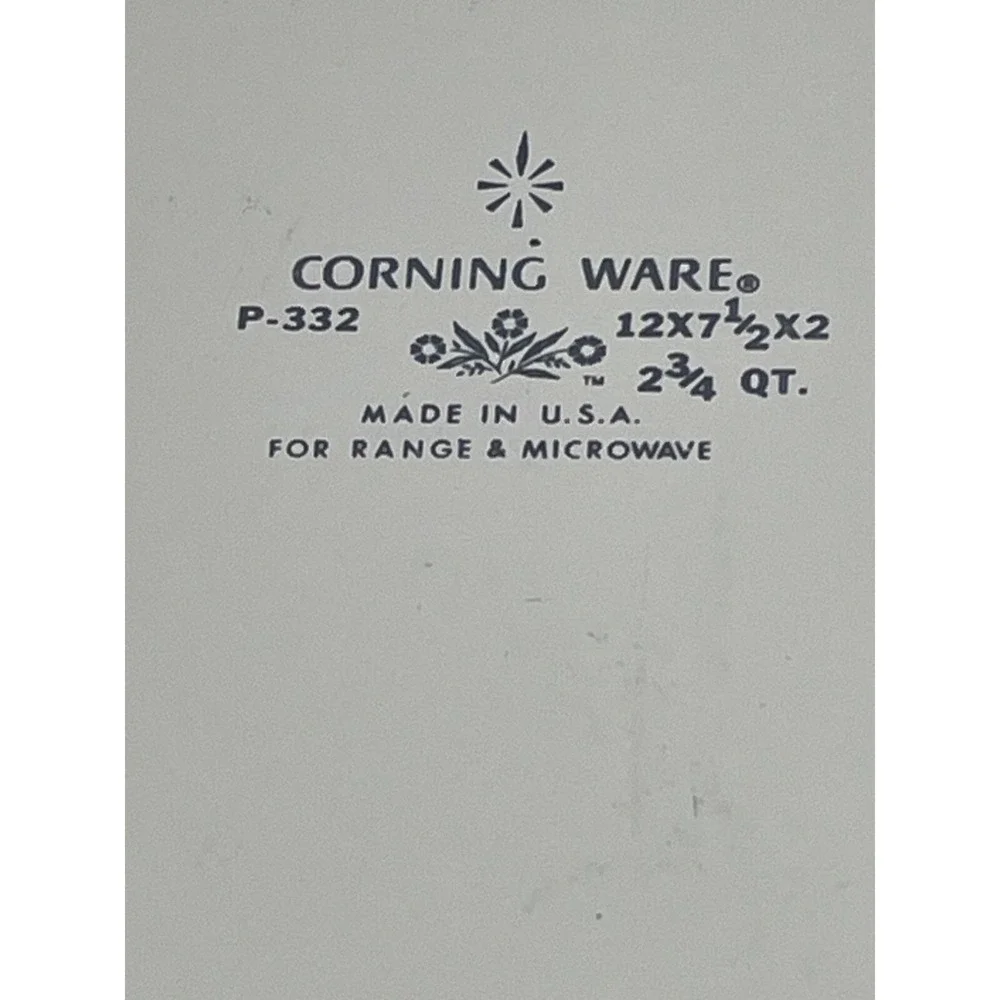 Corning Ware Baking Dish 2 3/4 QT White Blue Cornflower P332 Vintage Roaster USA